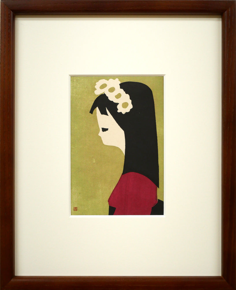 河野薫「花かざり(A)」木版画