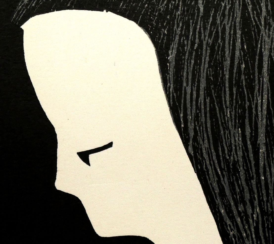 河野薫「カナリヤ」木版画 拡大画像3