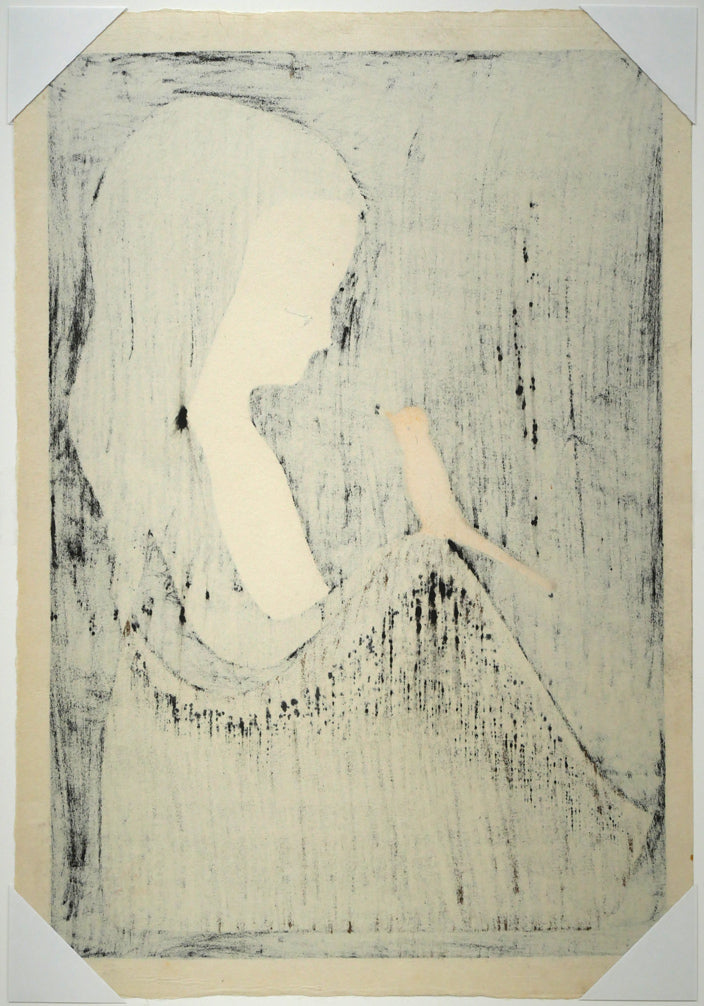 河野薫「カナリヤ」木版画 さくひん作品シート裏側画像