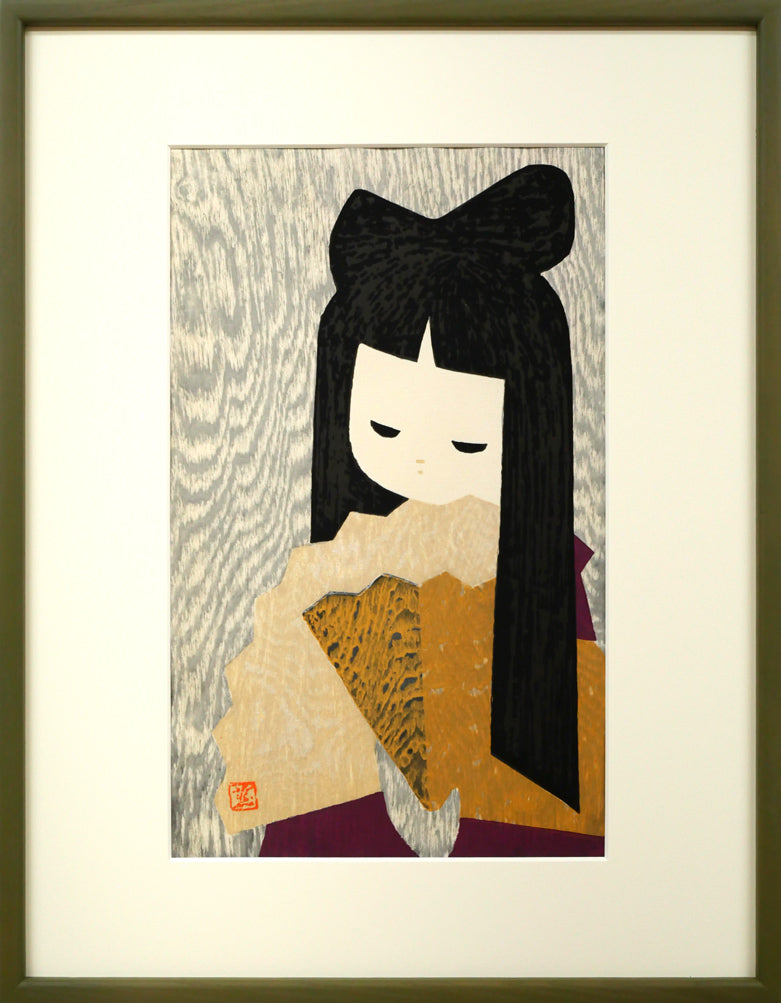 河野薫「おうぎ」木版画