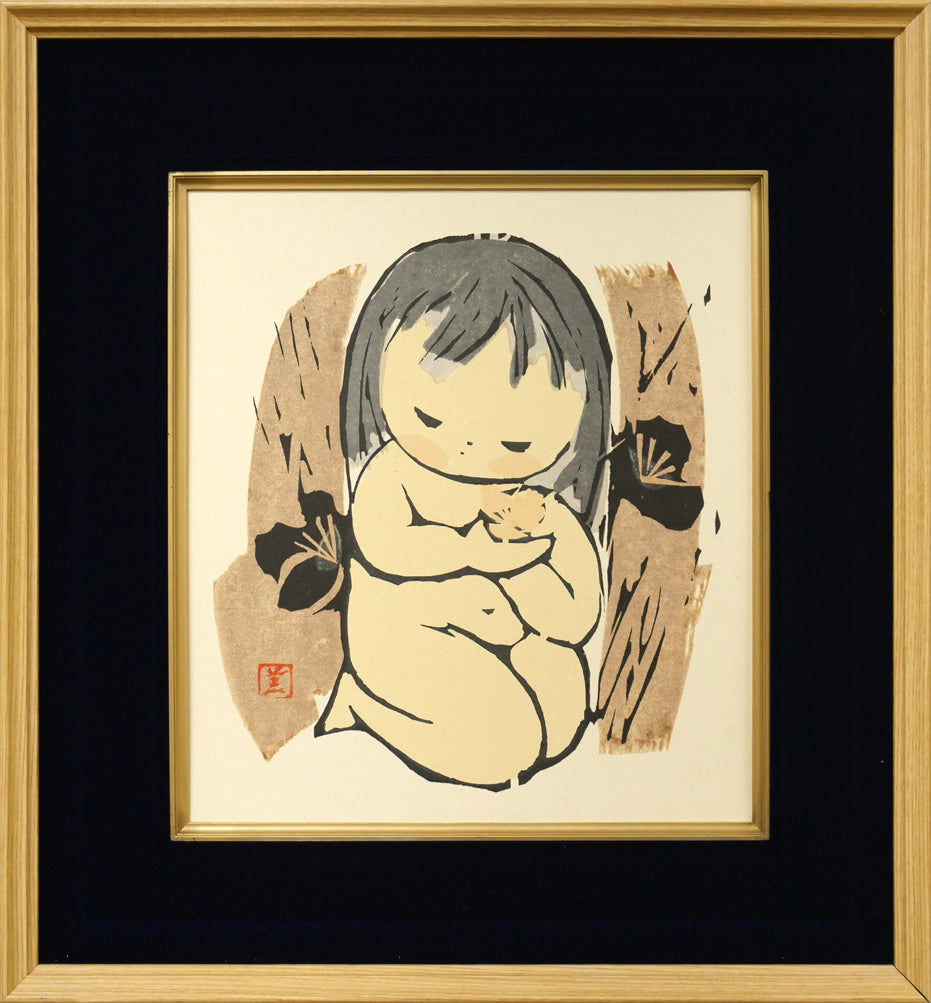 河野薫「梅(少女)」木版画