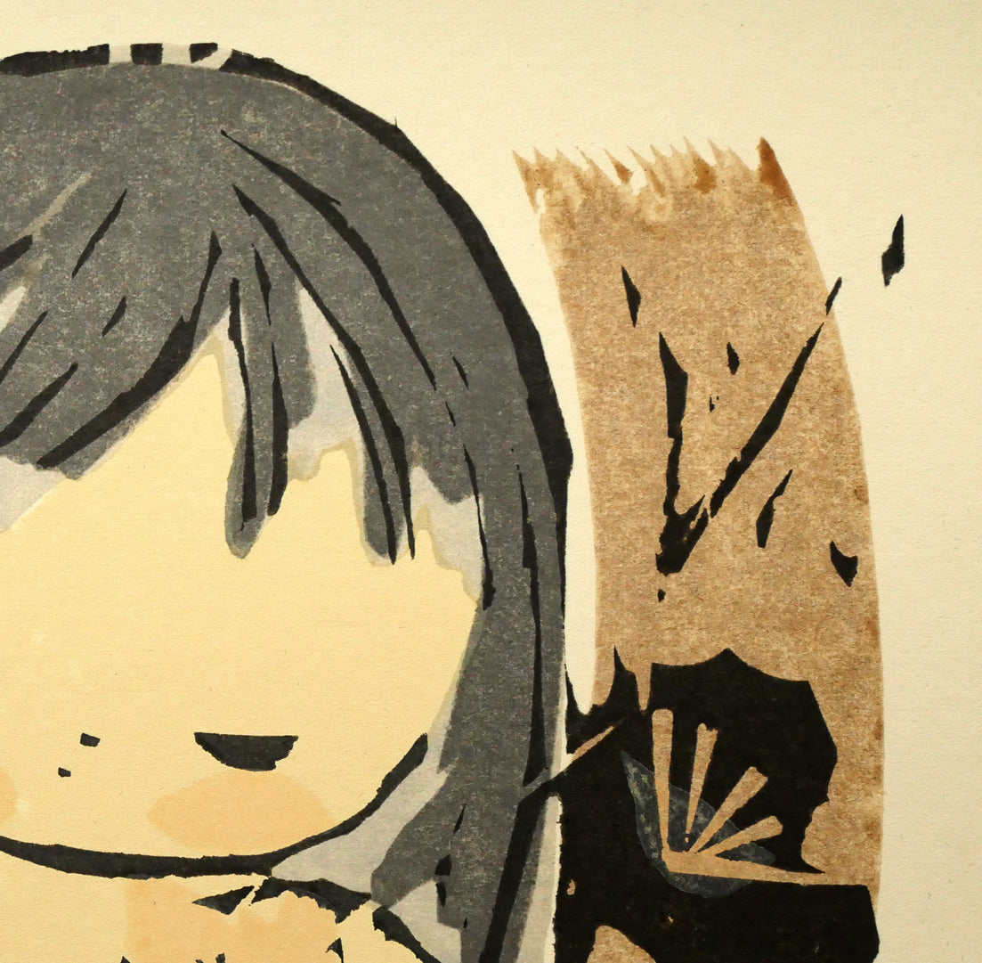 河野薫「梅(少女)」木版画 拡大画像2
