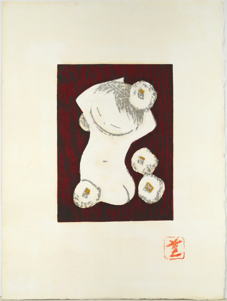 河野薫「つばき(童)」木版画 さくひんし作品シート全体画像