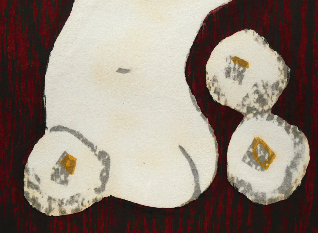 河野薫「つばき(童)」木版画 拡大画像2