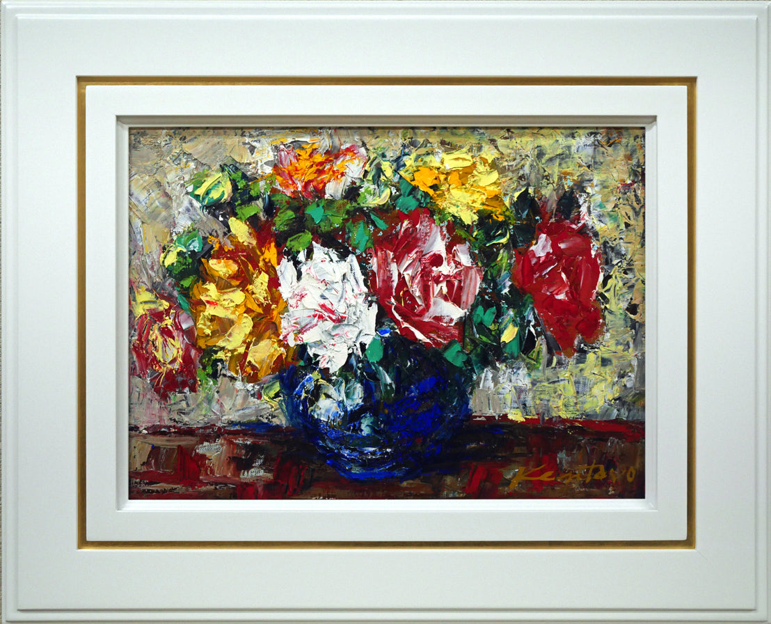河島賢太郎「バラの花」油絵・F4号