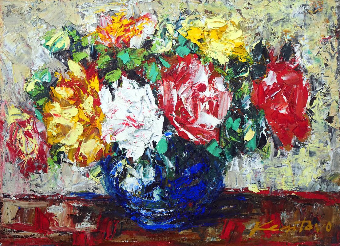 河島賢太郎「バラの花」油絵・F4号 作品全体画像