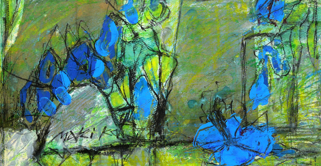 河島真規子「無題」アクリルにパステル画 作品全体拡大画像