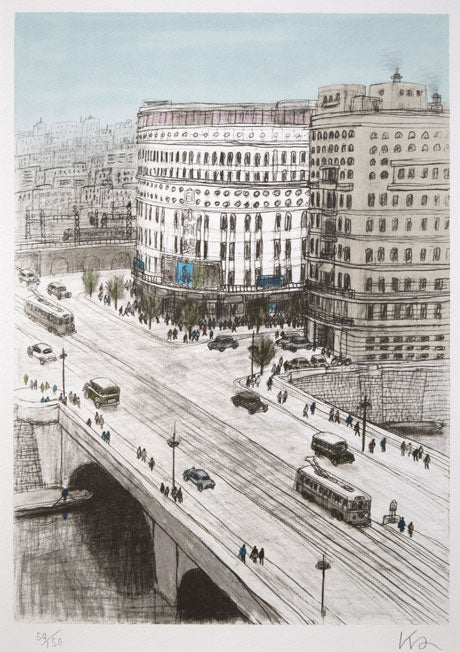 風間完「すきや橋(数寄屋橋)」リトグラフ 作品全体拡大画像