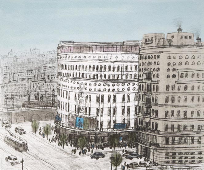 風間完「すきや橋(数寄屋橋)」リトグラフ 拡大画像1