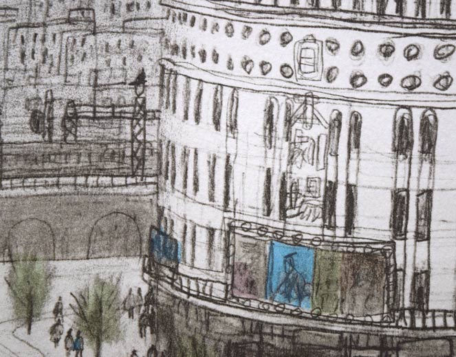 風間完「すきや橋(数寄屋橋)」リトグラフ 拡大画像3