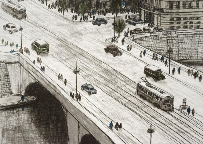 風間完「すきや橋(数寄屋橋)」リトグラフ 拡大画像4