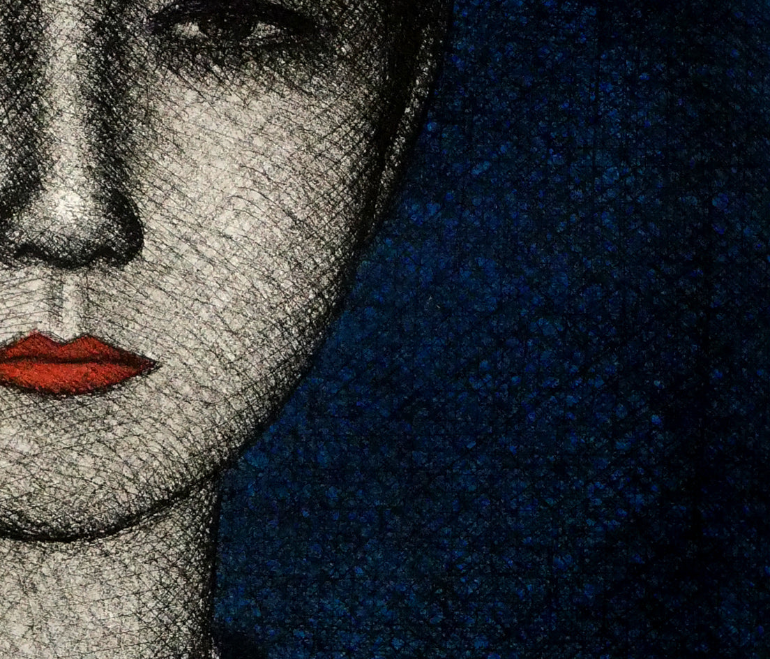 風間完「絣の女」銅版画 拡大画像4