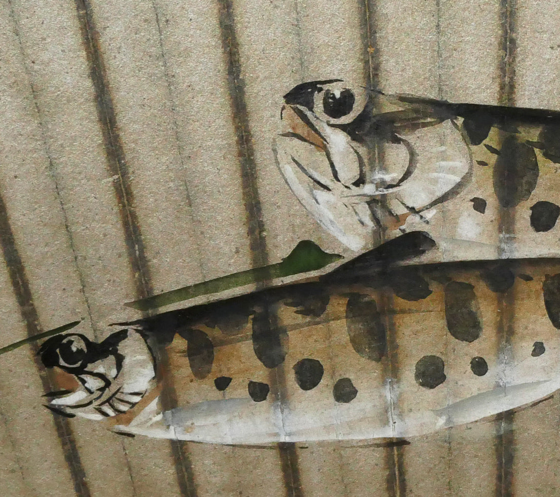 吉川章水「ザリガニとヤマメ」日本画・扇面 拡大画像5