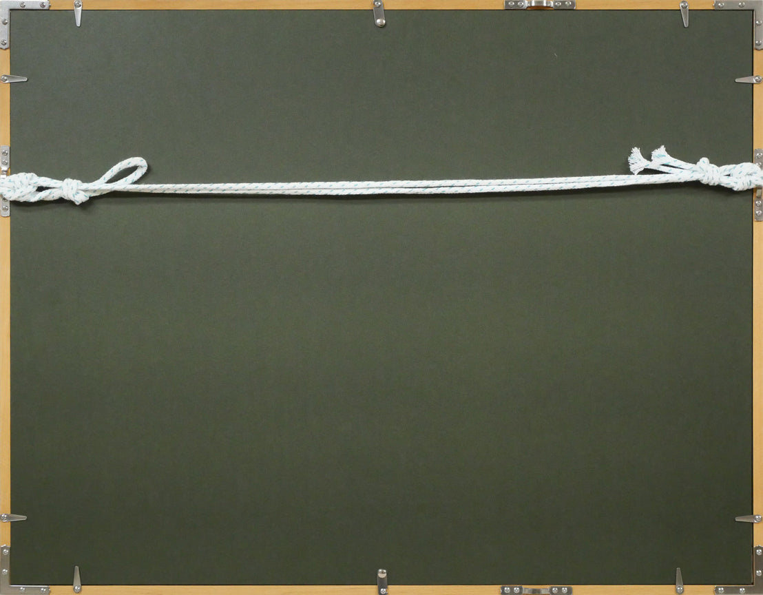 吉川章水「ザリガニとヤマメ」日本画・扇面 額縁裏側画像