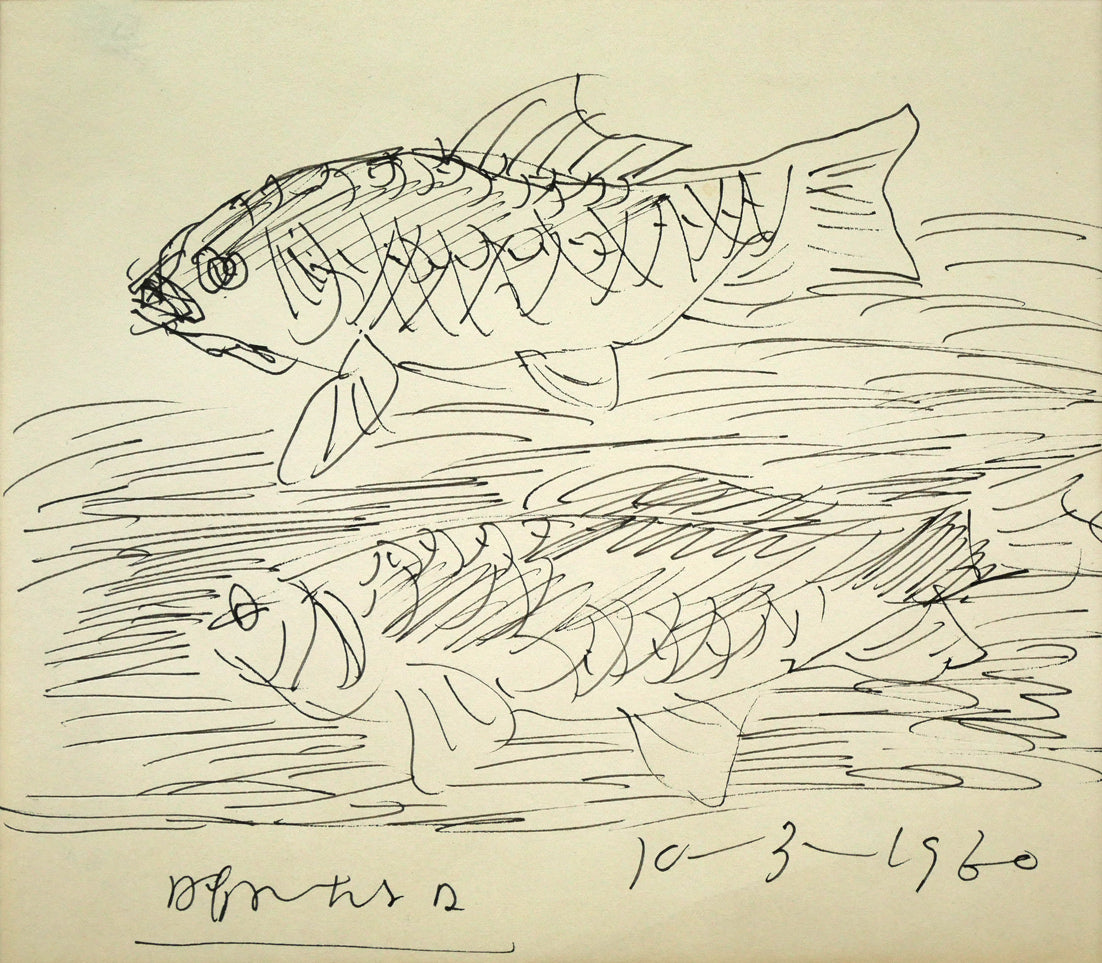 木田金次郎「鮒(「十狼記」表紙原画)」ペン画・紙 作品全体拡大画像