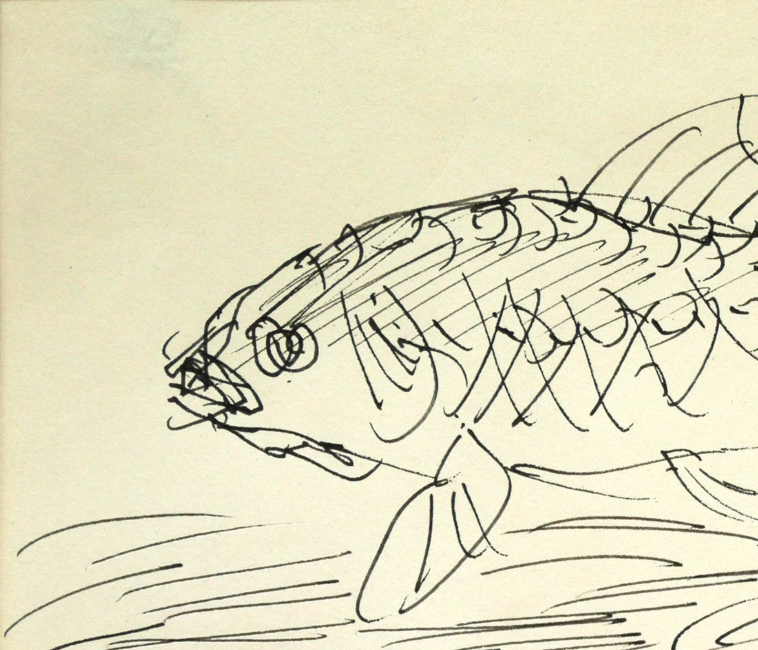 木田金次郎「鮒(「十狼記」表紙原画)」ペン画・紙 拡大画像1
