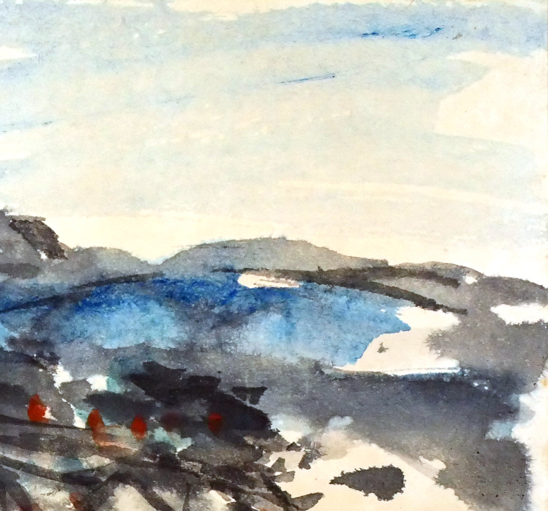 木田金次郎「岩内・堀株(ホリカップ)風景」肉筆彩色画・色紙 拡大画像2