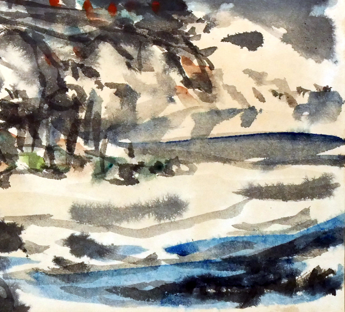 木田金次郎「岩内・堀株(ホリカップ)風景」肉筆彩色画・色紙 拡大画像4