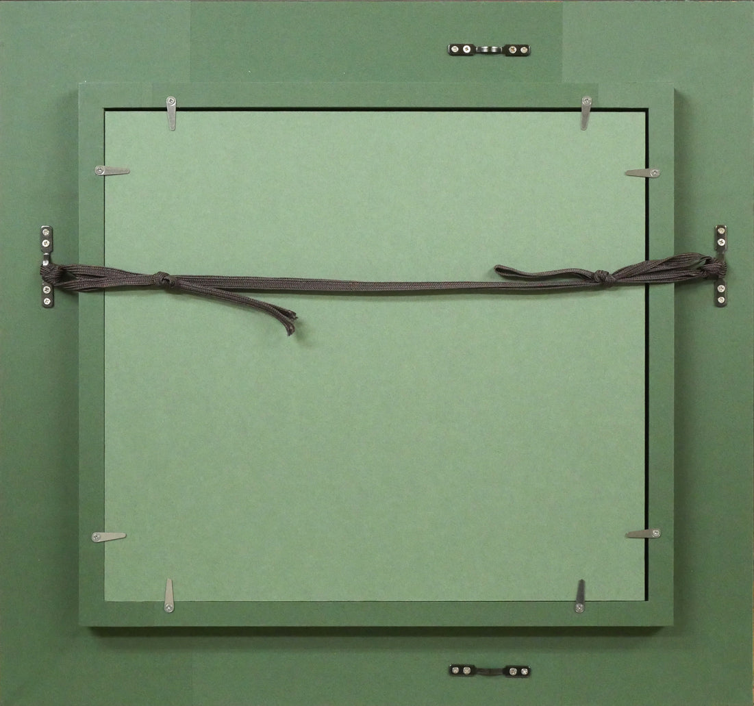 木田金次郎「岩内・堀株(ホリカップ)風景」肉筆彩色画・色紙 額縁裏側画像