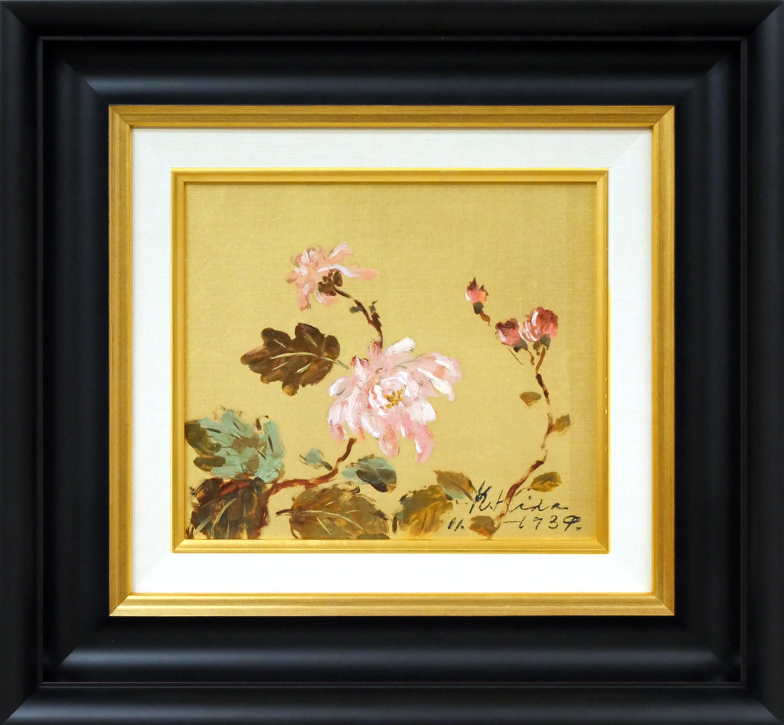 木田金次郎「牡丹(岩内大火前作品)」油絵・金色紙