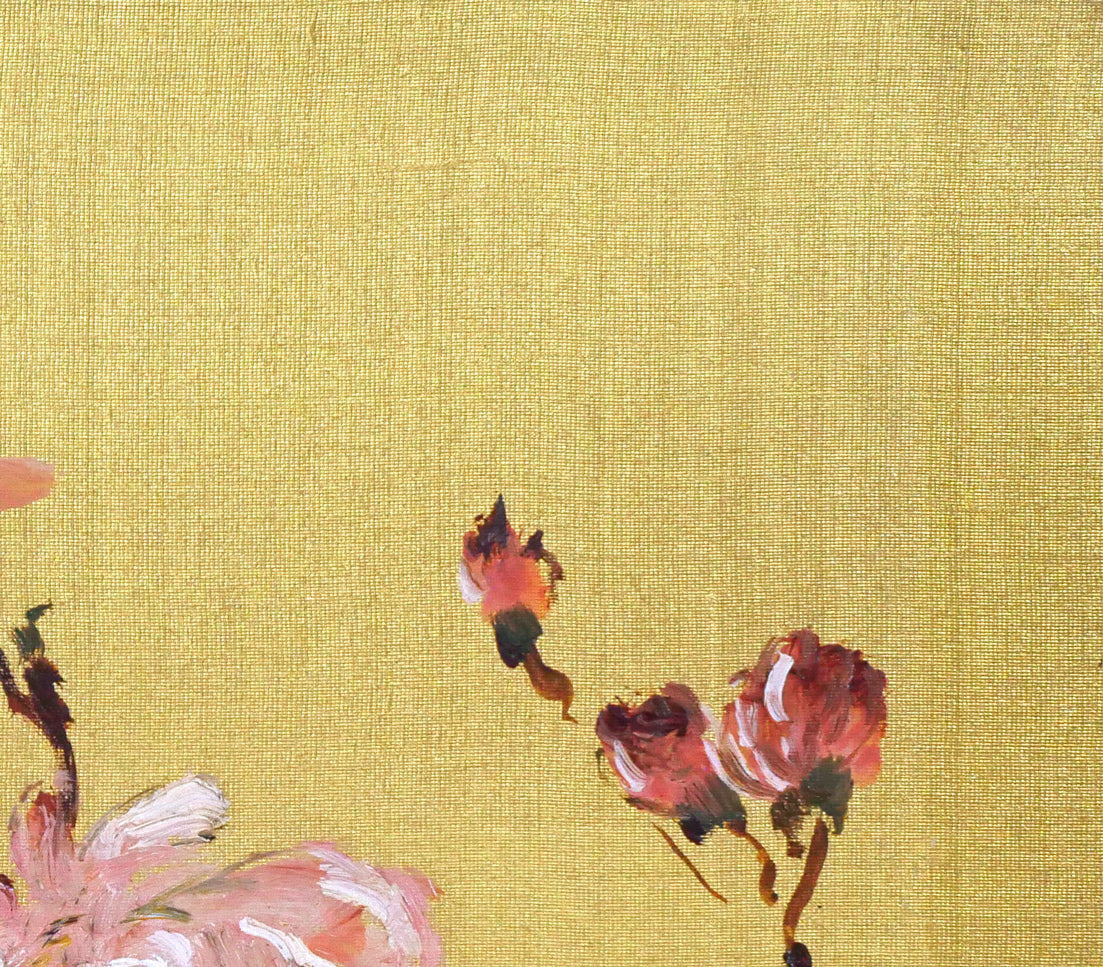 木田金次郎「牡丹(岩内大火前作品)」油絵・金色紙 拡大画像2