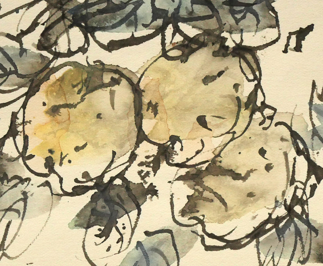 木田金次郎「静物(果物)」水彩画 拡大画像5