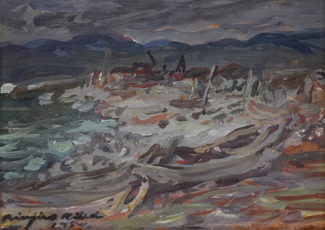 木田金次郎「初秋の海」油絵・変形4号 作品全体拡大画像