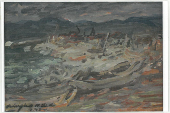 木田金次郎「初秋の海」油絵・変形4号 鑑定書(裏)画像