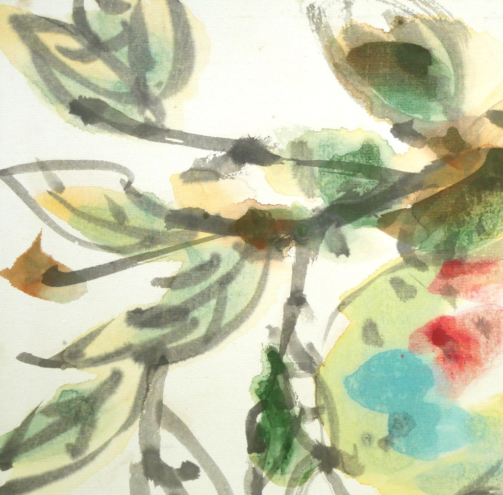 木田金次郎「桃之図」肉筆彩色画・色紙 拡大画像1