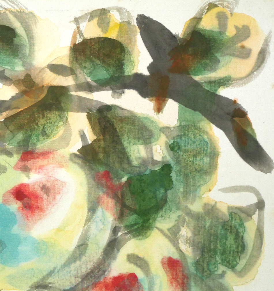 木田金次郎「桃之図」肉筆彩色画・色紙 拡大画像2