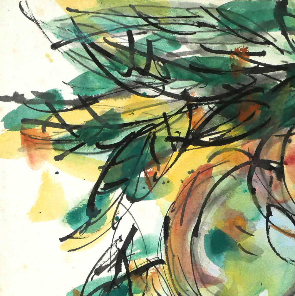 木田金次郎「桃之図(1955年作)」肉筆彩色画・色紙 拡大画像1