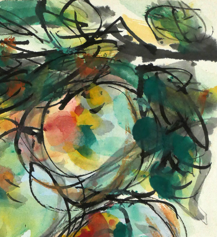 木田金次郎「桃之図(1955年作)」肉筆彩色画・色紙 拡大画像2