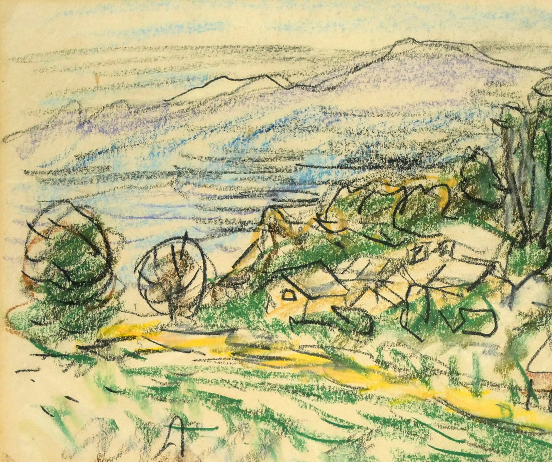 木田金次郎「坂のある風景(画集掲載作品)」クレヨン・紙 拡大画像1