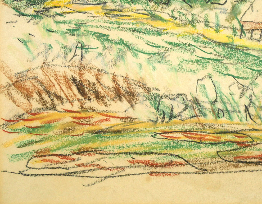 木田金次郎「坂のある風景(画集掲載作品)」クレヨン・紙 拡大画像3