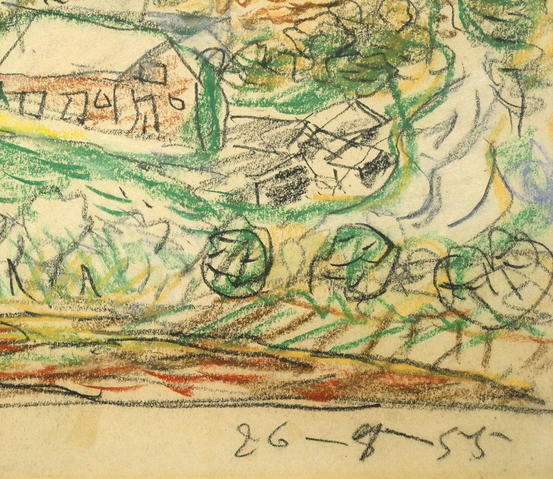 木田金次郎「坂のある風景(画集掲載作品)」クレヨン・紙 拡大画像4