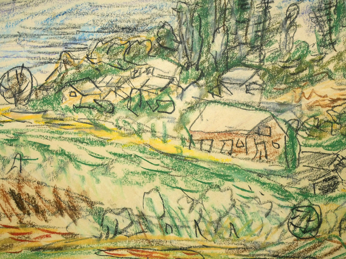 木田金次郎「坂のある風景(画集掲載作品)」クレヨン・紙 拡大画像5