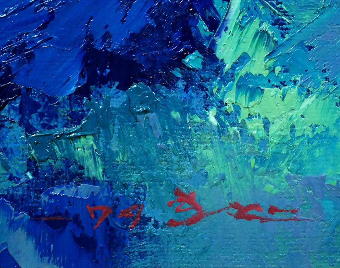 木戸健市「青い丘(三角点)」油絵・F10号 年記(1979年作)、サイン拡大画像(きど)