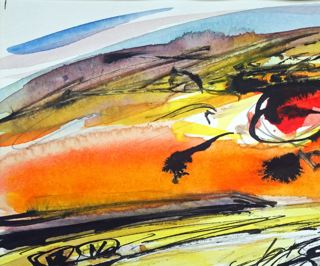 木島務「晩秋(釧路湿原 )」水彩画 拡大画像1