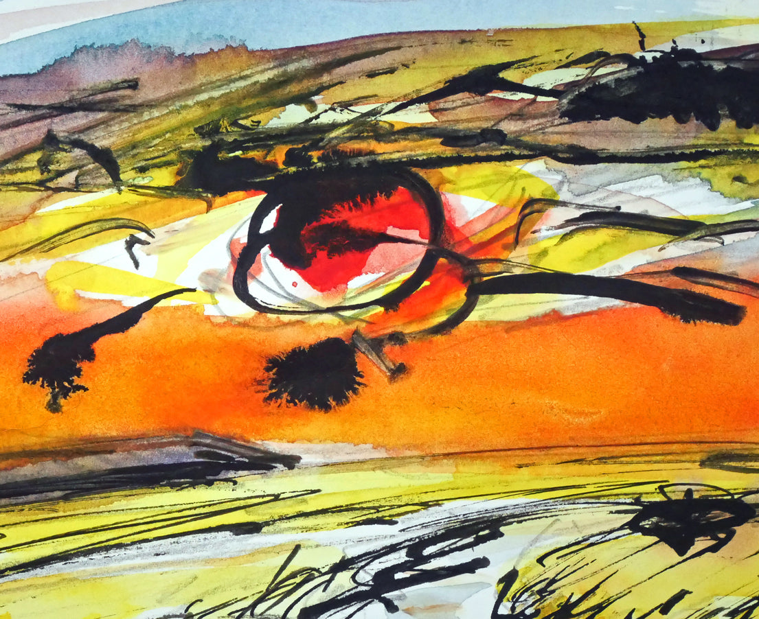 木島務「晩秋(釧路湿原 )」水彩画 拡大画像2