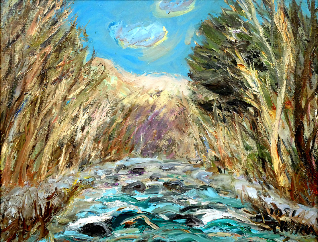 木島務「釧路川」油絵・P10号 作品全体画像