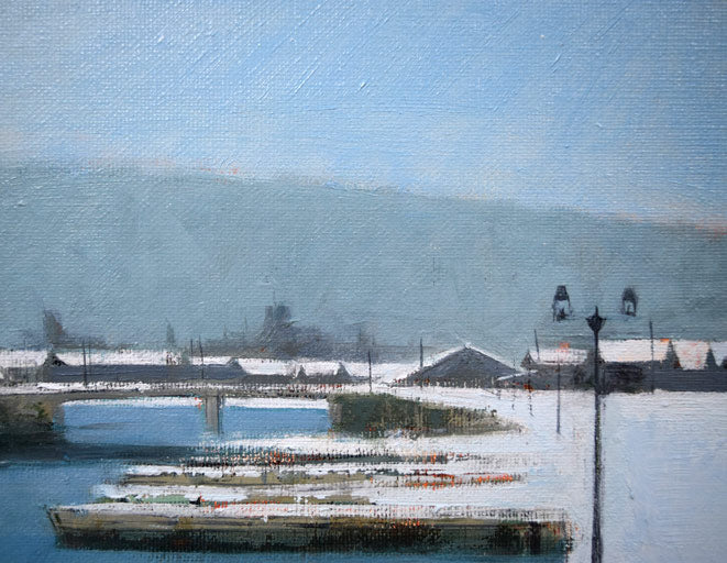 木嶋良治「冬の日(小樽運河)」油絵・F4号 拡大画像2