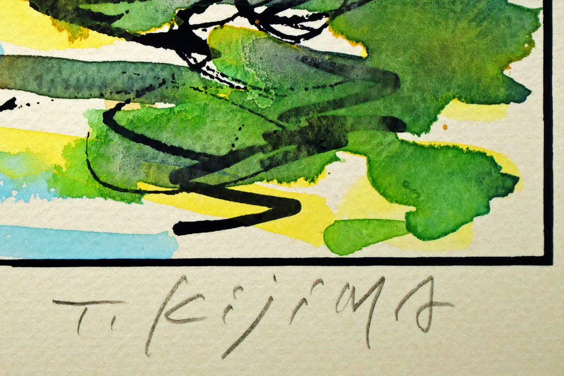 木島務「釧路港(カレンダー)」シルクスクリーン版画に手彩色 本人直筆鉛筆サイン