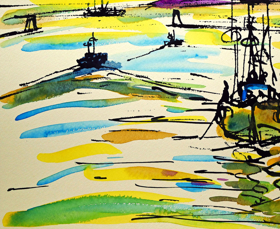 木島務「釧路港(カレンダー)」シルクスクリーン版画に手彩色 拡大画像3