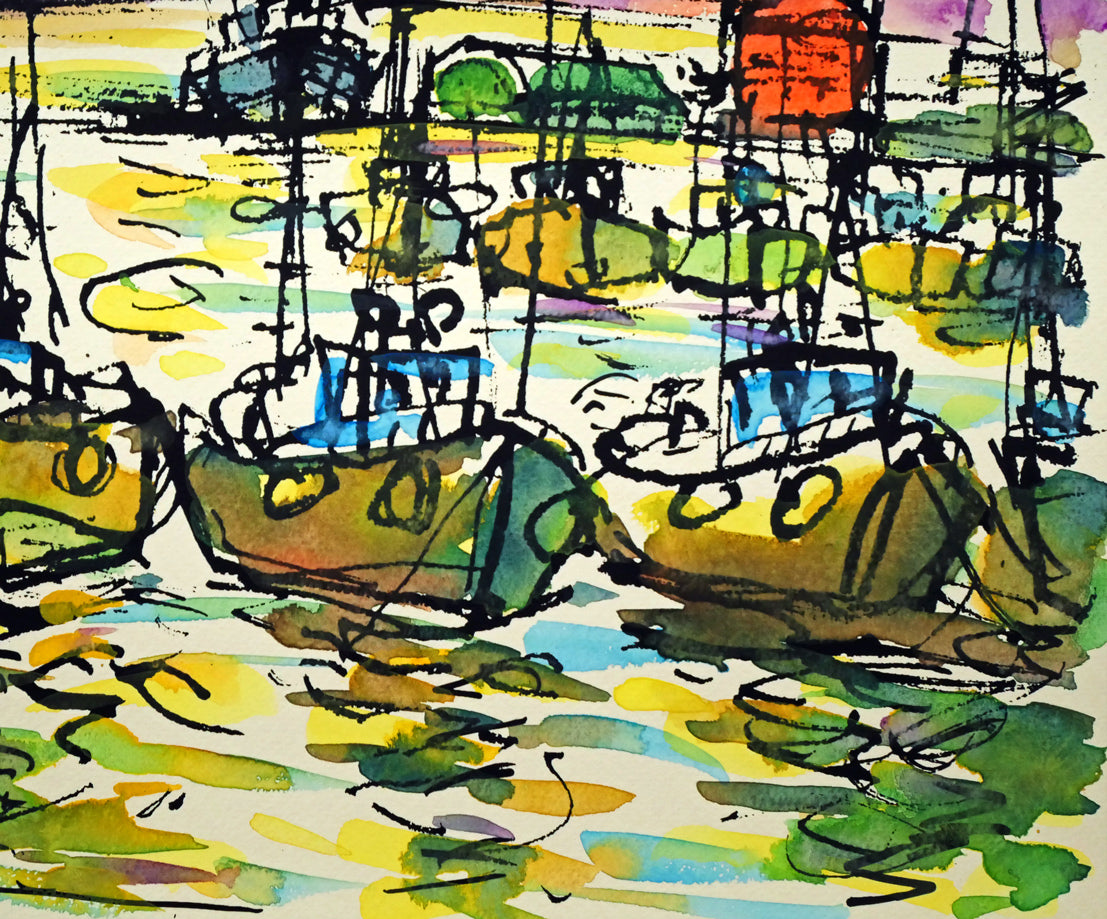 木島務「釧路港(カレンダー)」シルクスクリーン版画に手彩色 拡大画像4