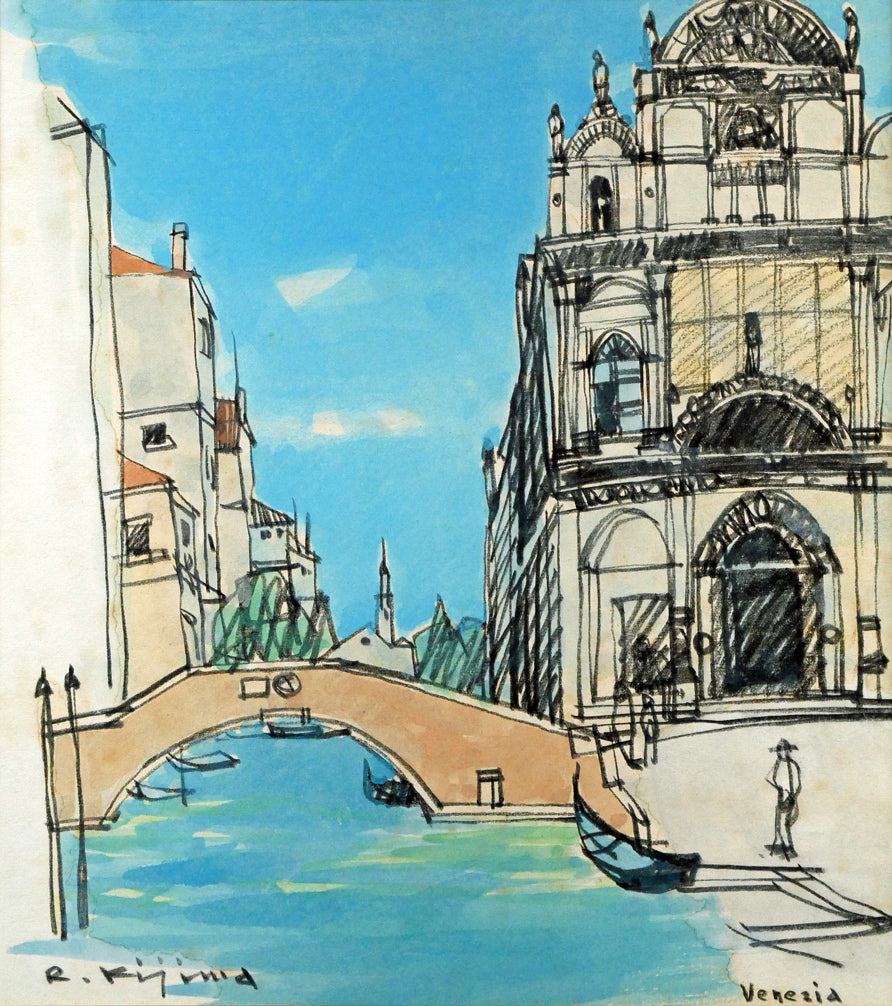木嶋良治「Venezia(ベニス)」水彩画・色紙 作品全体画像