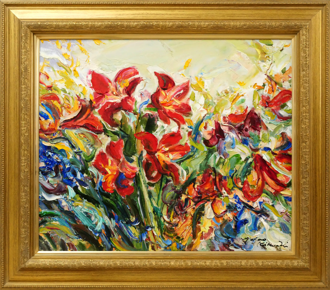 菊地又男「アマリリス」油絵・F8号