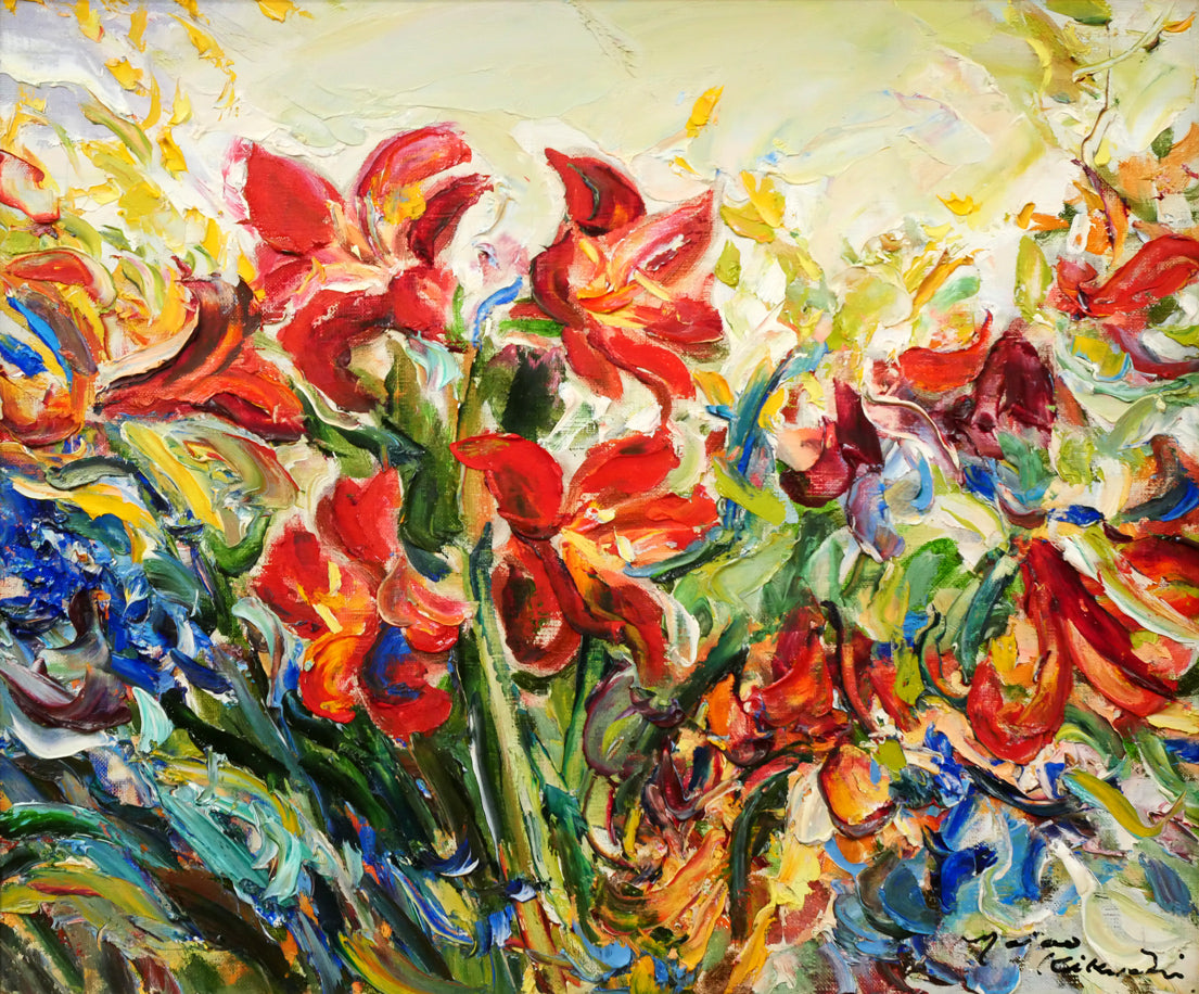 菊地又男「アマリリス」油絵・F8号 作品全体画像