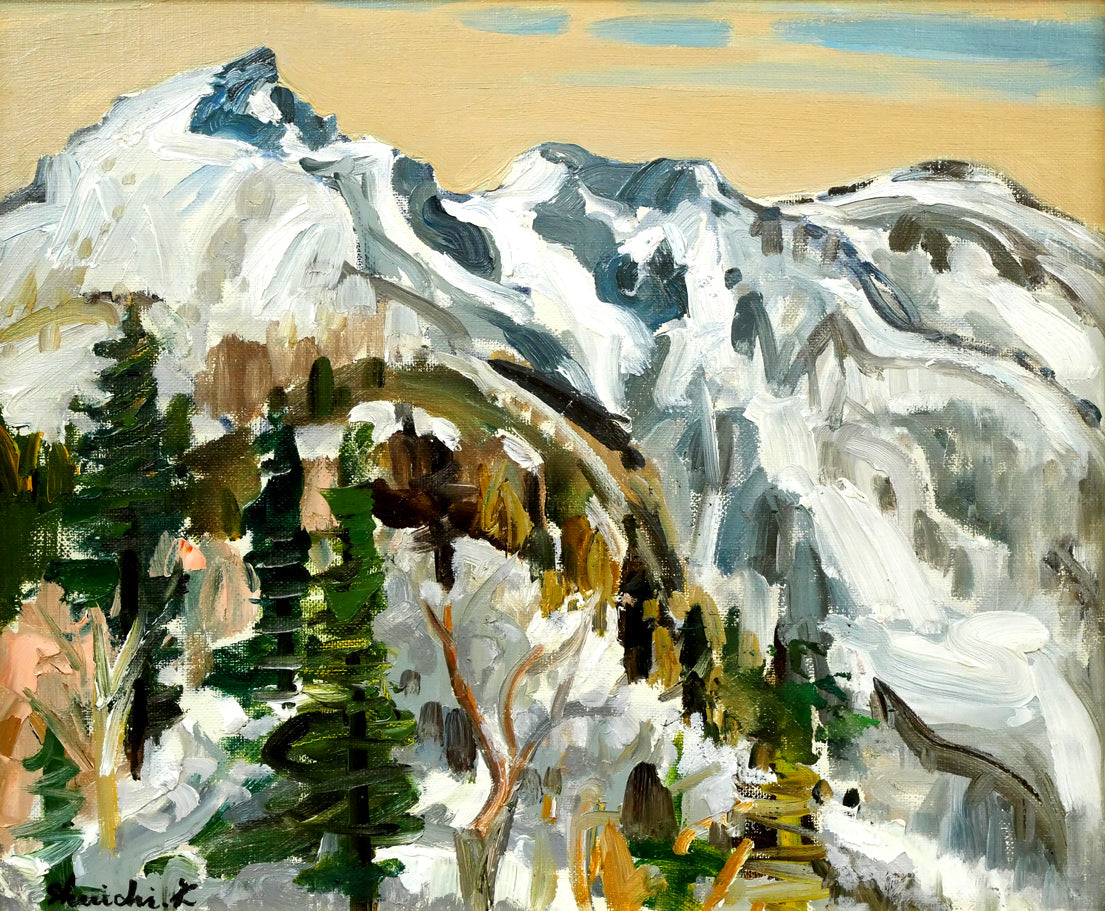 菊地秀一「早春の大雪山」油絵・F8号 作品全体画像