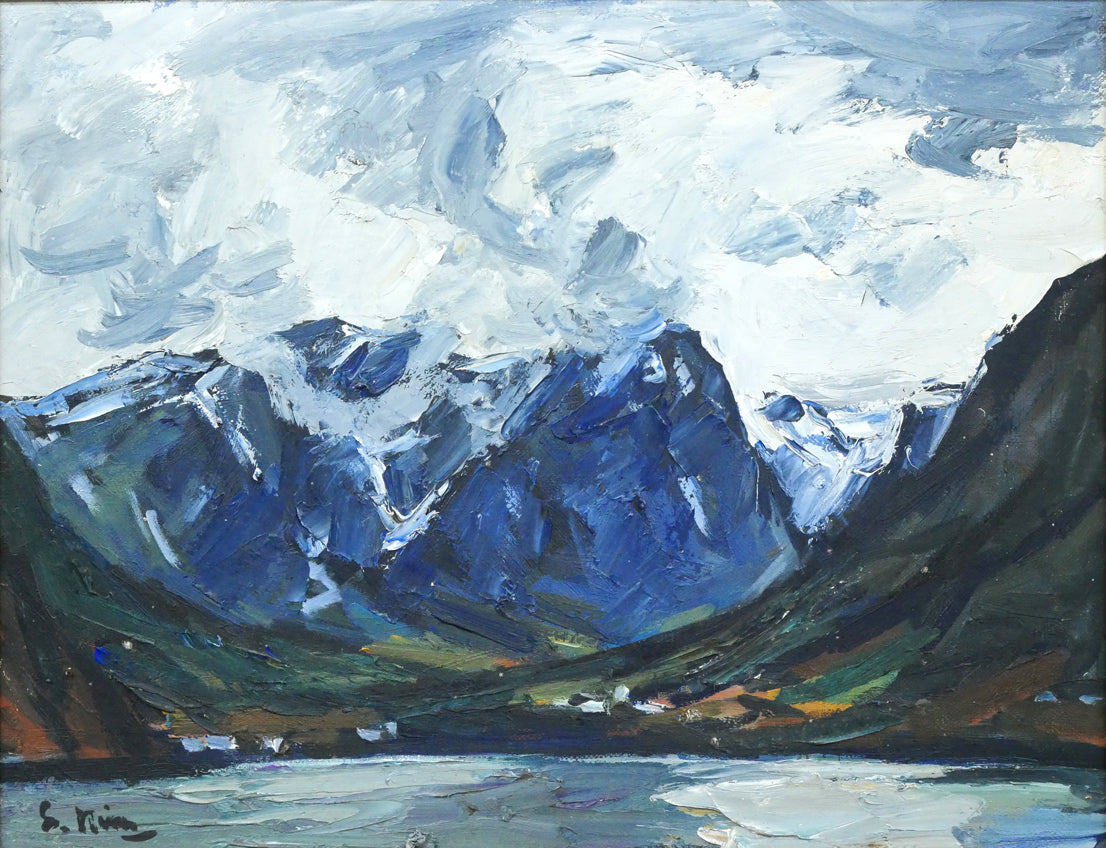 木村捷司「フィヨルドに湧く雲(ノルウェー)」油絵・P10号 作品全体拡大画像