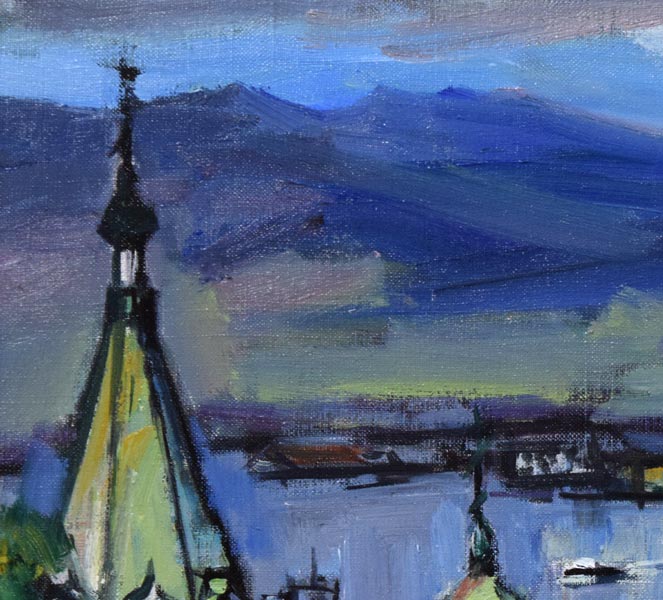 木村捷司「函館港夕景」油絵・F6号 拡大画像1